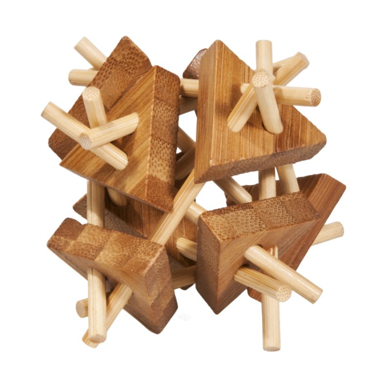Bambus-3D-puslespil, naturfarvet, Stave med trekanter, Svrhedsgrad: 3/5
