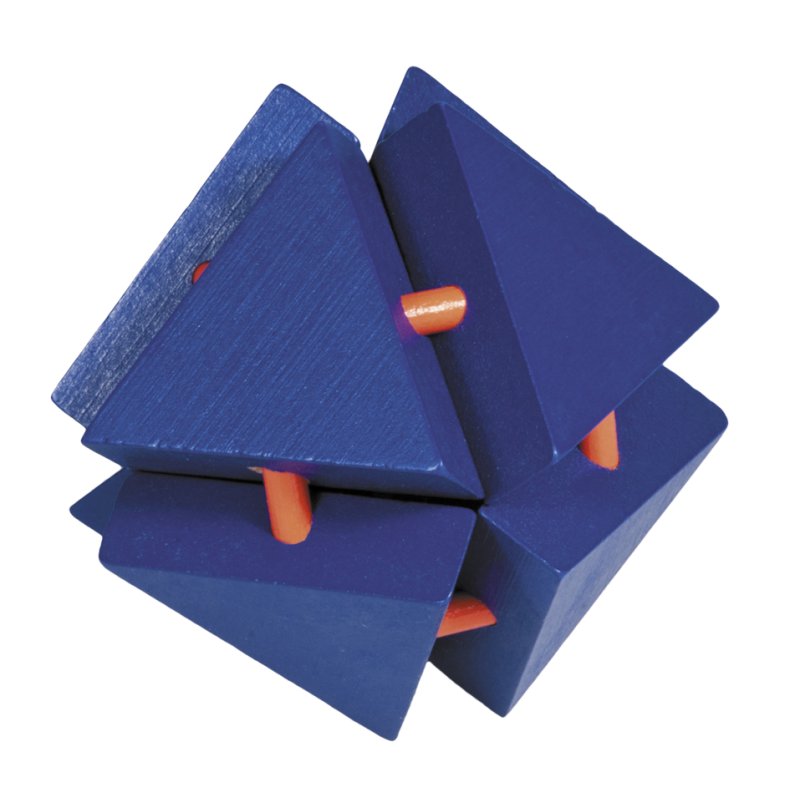 Bambus-3D-puslespil, farvet, Magisk trekantsboks, orange/bl, Svrhedsgrad: 4/5