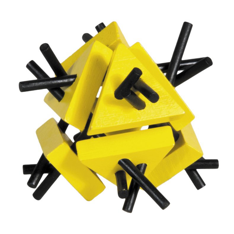 Bambus-3D-puslespil, farvet, Stave med trekanter, gul/sort, Svrhedsgrad: 3/5