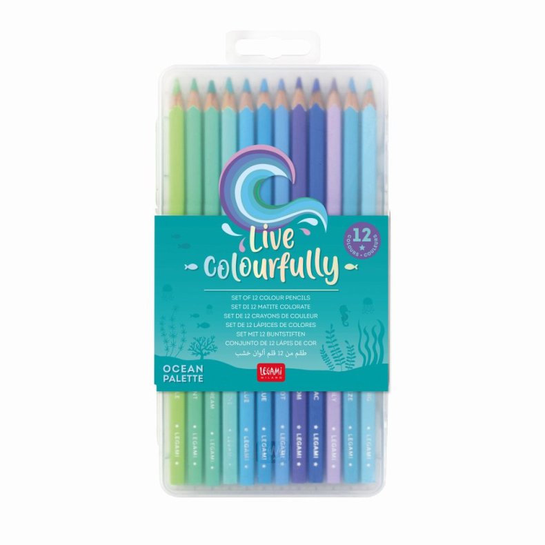 Colour pencil set, Live Colourfully - Cyan, st med 12 blyanter